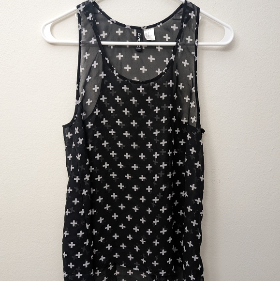 Divided by H&M black sheer tank top with white crosses - Picture 1 of 3